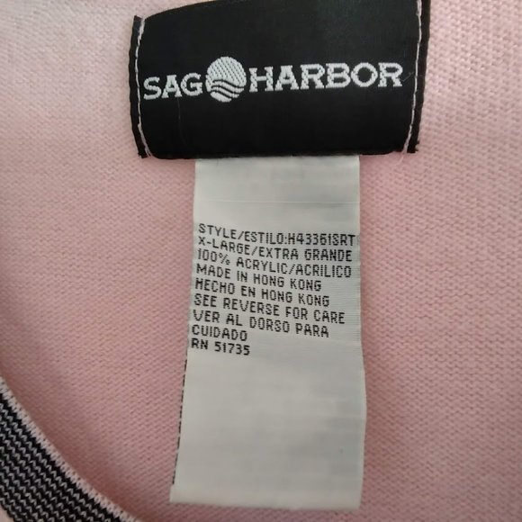 SAG HARBOR 3/4 Sleeve Pink Black Neckline Sweater - Picture 3 of 6